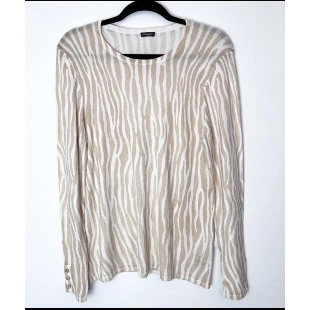 j McLaughlin Tan Zebra Print Sweater Button Sleeve Accent Size Large